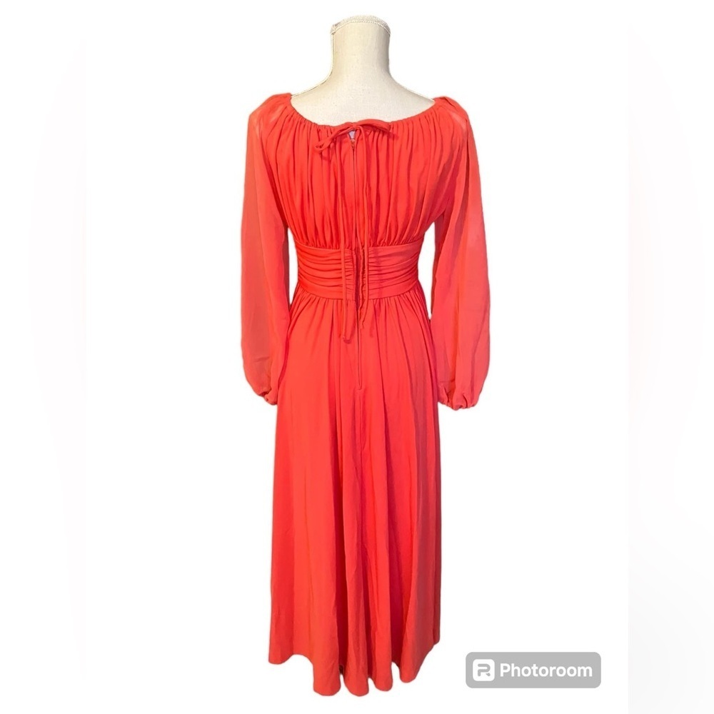 1970s union label polyester dress with balloon sleeves - Picture 2 of 6